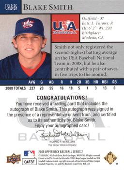 2009 Upper Deck - USA National Team Autographs #USAB-BS Blake Smith Back