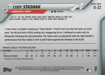 2020 Topps Update - Yellow #U-22 Cody Stashak Back