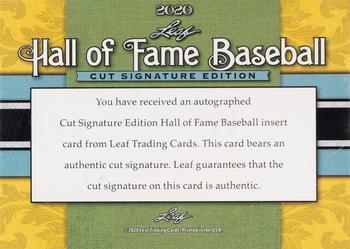 2020 Leaf Cut Signature Hall of Fame Baseball Edition #NNO George Kelly Back