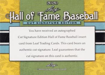2020 Leaf Cut Signature Hall of Fame Baseball Edition #NNO Lee Smith Back