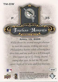 2009 Upper Deck A Piece of History - Timeless Moments #TM-DW Dontrelle Willis Back