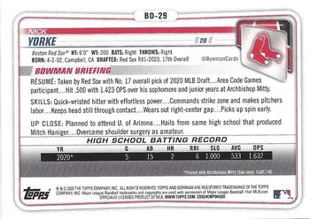 2020 Bowman Draft 1st Edition #BD-29 Nick Yorke Back