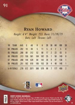 2009 Upper Deck Icons - Retail Red #91 Ryan Howard Back