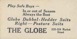 1916 Globe Clothing (H801-9) #93 Joe Judge Back