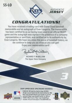 2009 Upper Deck Spectrum - Spectrum Swatches Autographs #SS-LO Evan Longoria Back