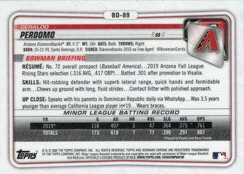 2020 Bowman Draft - Purple #BD-89 Geraldo Perdomo Back