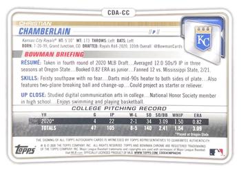 2020 Bowman Draft - Chrome Draft Pick Autographs Orange #CDA-CC Christian Chamberlain Back