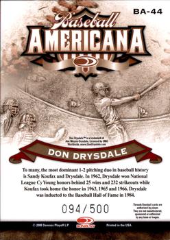 2008 Donruss Threads - Baseball Americana #BA-44 Don Drysdale Back