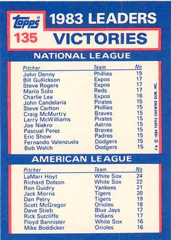 1984 Topps - Collector's Edition (Tiffany) #135 1983 Victory Leaders (John Denny / LaMarr Hoyt) Back