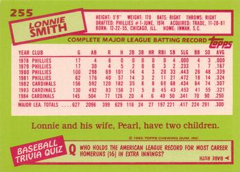 1985 Topps - Collector's Edition (Tiffany) #255 Lonnie Smith Back
