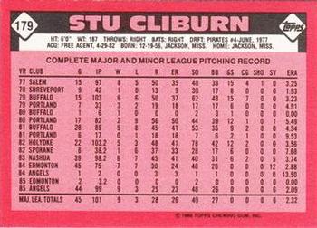 1986 Topps - Collector's Edition (Tiffany) #179 Stew Cliburn Back