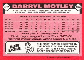 1986 Topps #332 Darryl Motley Back