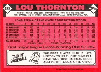 1986 Topps - Collector's Edition (Tiffany) #488 Lou Thornton Back