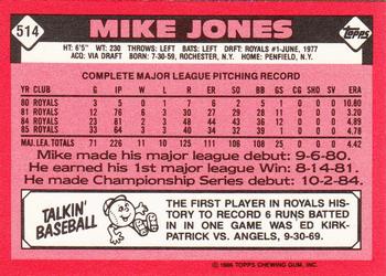1986 Topps #514 Mike Jones Back