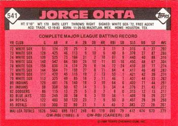 1986 Topps #541 Jorge Orta Back