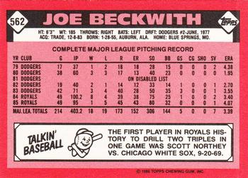 1986 Topps #562 Joe Beckwith Back