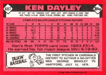 1986 Topps - Collector's Edition (Tiffany) #607 Ken Dayley Back