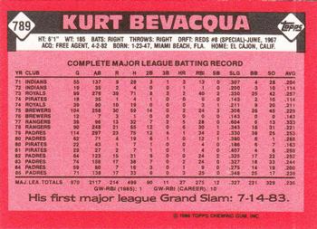 1986 Topps - Collector's Edition (Tiffany) #789 Kurt Bevacqua Back