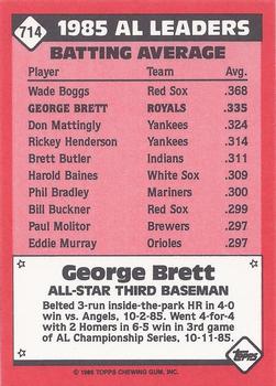 1986 Topps #714 George Brett Back