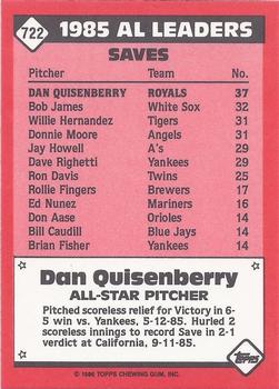 1986 Topps #722 Dan Quisenberry Back