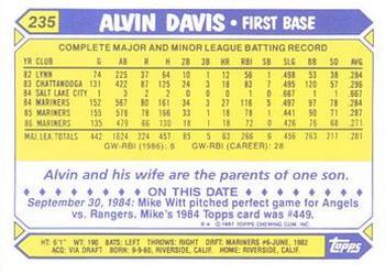 1987 Topps - Collector's Edition (Tiffany) #235 Alvin Davis Back