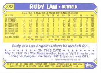 1987 Topps - Collector's Edition (Tiffany) #382 Rudy Law Back