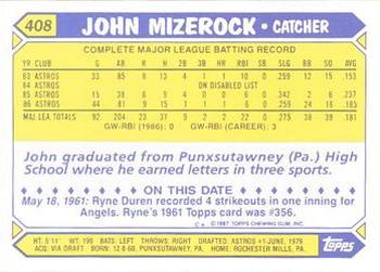 1987 Topps - Collector's Edition (Tiffany) #408 John Mizerock Back