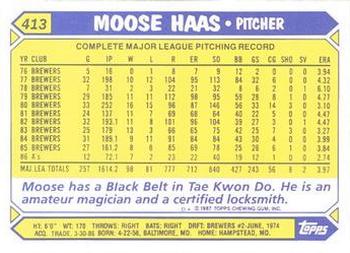 1987 Topps - Collector's Edition (Tiffany) #413 Moose Haas Back