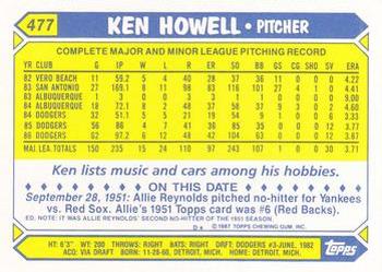 1987 Topps - Collector's Edition (Tiffany) #477 Ken Howell Back
