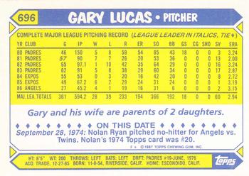 1987 Topps - Collector's Edition (Tiffany) #696 Gary Lucas Back