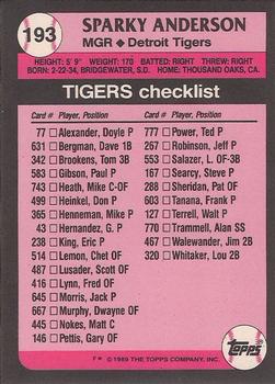1989 Topps - Collector's Edition (Tiffany) #193 Sparky Anderson Back