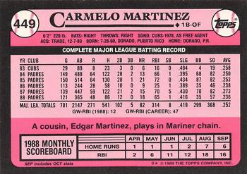 1989 Topps - Collector's Edition (Tiffany) #449 Carmelo Martinez Back