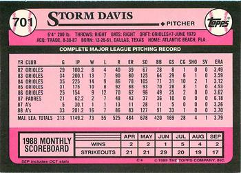 1989 Topps - Collector's Edition (Tiffany) #701 Storm Davis Back