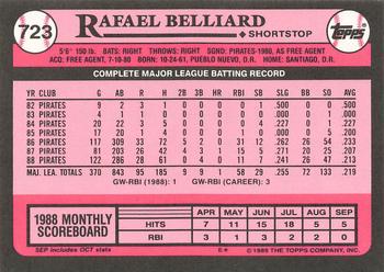 1989 Topps - Collector's Edition (Tiffany) #723 Rafael Belliard Back