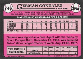 1989 Topps - Collector's Edition (Tiffany) #746 German Gonzalez Back