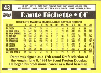 1990 Topps - Collector's Edition (Tiffany) #43 Dante Bichette Back
