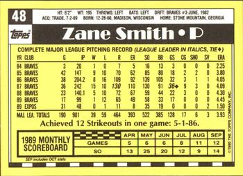 1990 Topps - Collector's Edition (Tiffany) #48 Zane Smith Back