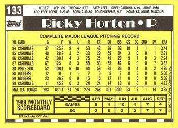 1990 Topps - Collector's Edition (Tiffany) #133 Ricky Horton Back