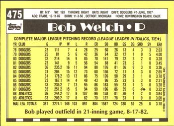 1990 Topps - Collector's Edition (Tiffany) #475 Bob Welch Back