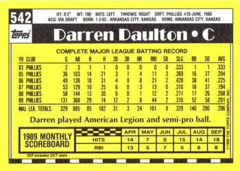 1990 Topps - Collector's Edition (Tiffany) #542 Darren Daulton Back
