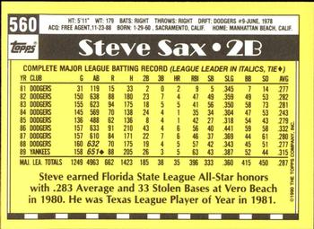 1990 Topps - Collector's Edition (Tiffany) #560 Steve Sax Back