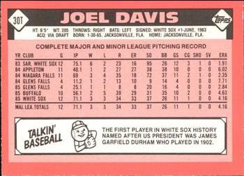 1986 Topps Traded - Limited Edition (Tiffany) #30T Joel Davis Back