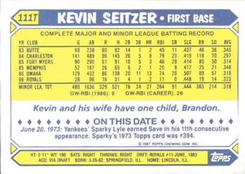 1987 Topps Traded - Limited Edition (Tiffany) #111T Kevin Seitzer Back