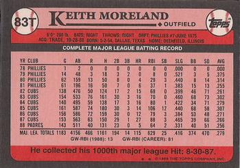 1989 Topps Traded - Limited Edition (Tiffany) #83T Keith Moreland Back