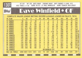 1990 Topps Traded - Limited Edition (Tiffany) #130T Dave Winfield Back
