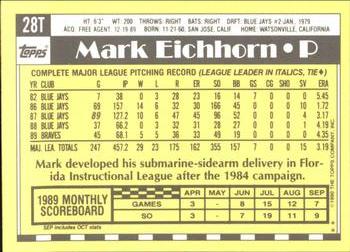 1990 Topps Traded - Limited Edition (Tiffany) #28T Mark Eichhorn Back