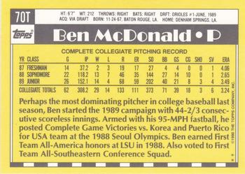 1990 Topps Traded - Limited Edition (Tiffany) #70T Ben McDonald Back