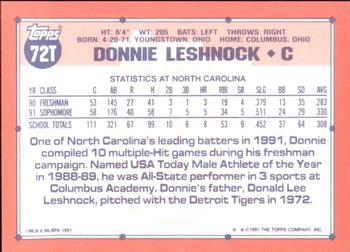 1991 Topps Traded - Limited Edition (Tiffany) #72T Donnie Leshnock Back