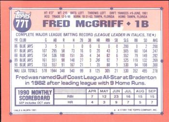 1991 Topps Traded - Limited Edition (Tiffany) #77T Fred McGriff Back