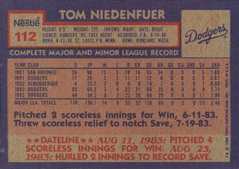 1984 Topps Nestle #112 Tom Niedenfuer Back